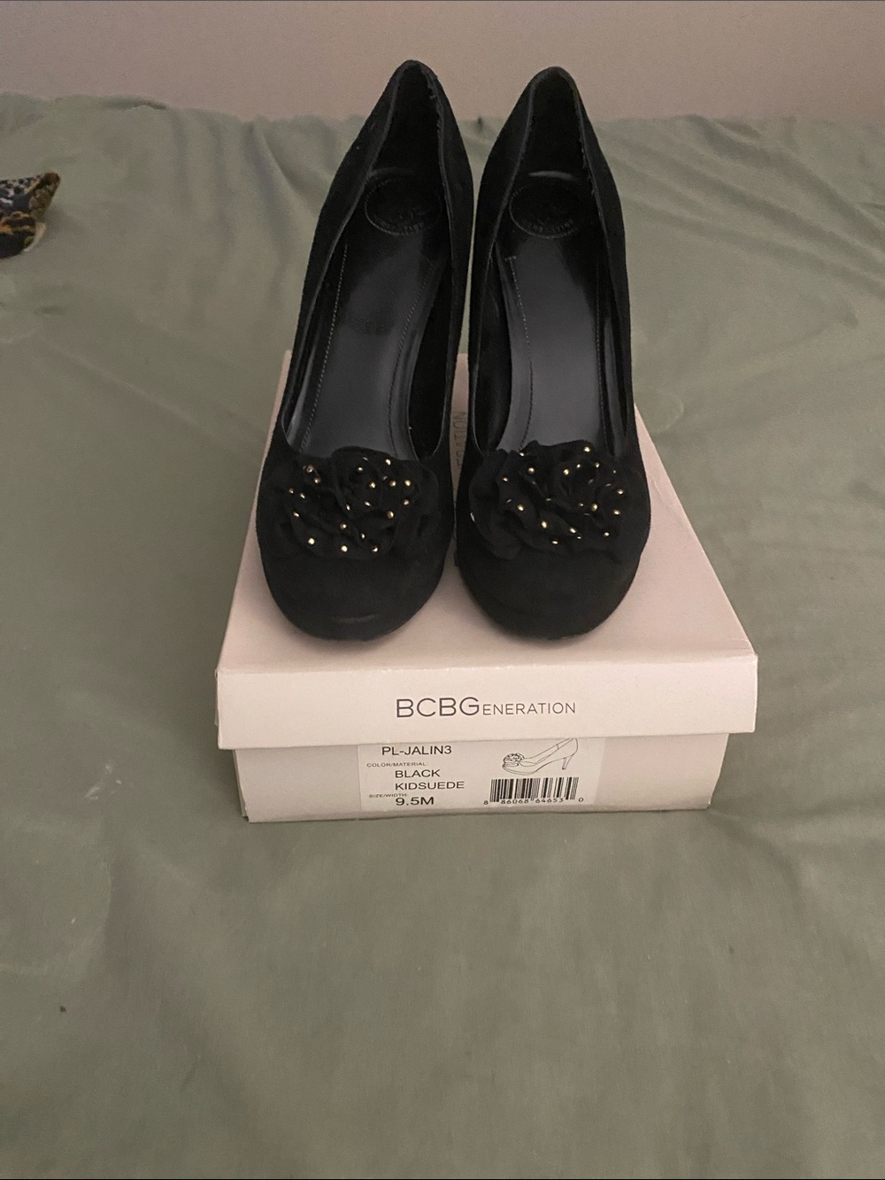 BCBGeneration Black Suede Floral Applique Pump